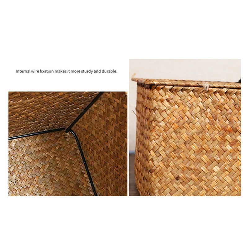 

BOFO Underwear And Jewelry Storage Solution: Lidded Straw Storage Box, Woven Basket Design