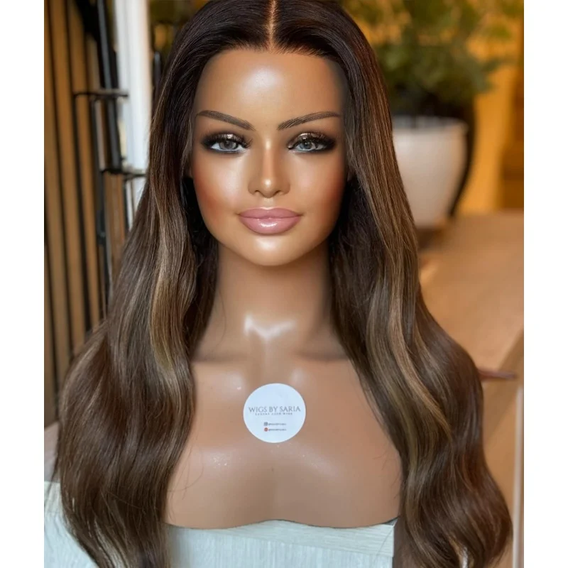 Lace Front Dark Roots Brown Mixed Blonde Synthetic Wig Pre Plucked Heat Resistant Wig For Women Body Wave Wig