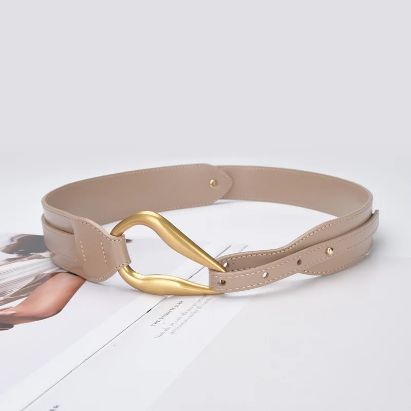 Pink Beige Plain Real Leather Waist Belts Women Autumn Spring Metal Hook Buckle Adjustable Cowskin Cinto Ancho Mujer Cinturon