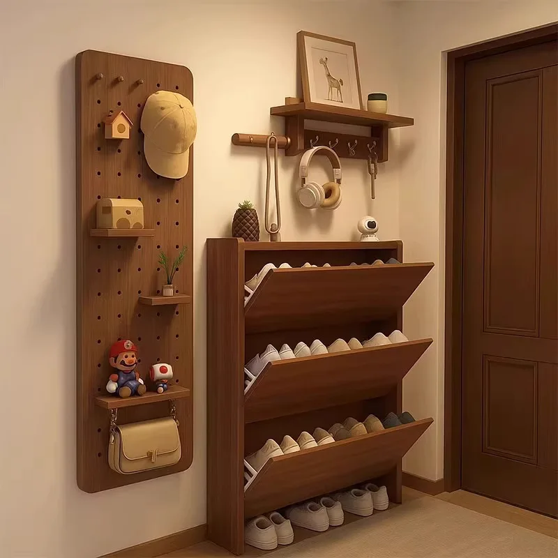 Tipping bucket shoe cabinet household door porch storage cabinet integrated extremely narrow multi-layer shoe rack