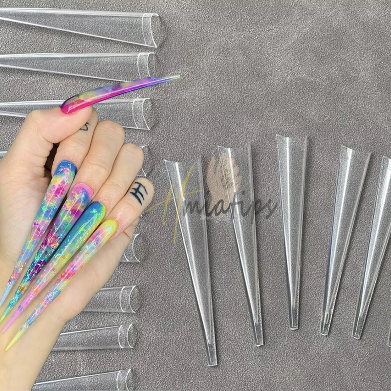 500pcs 5Xl Extra Long Sharp Stiletto False Nail Half Cover Artificial Acrylic Nail Tips Press on Manicure Tool Accessories