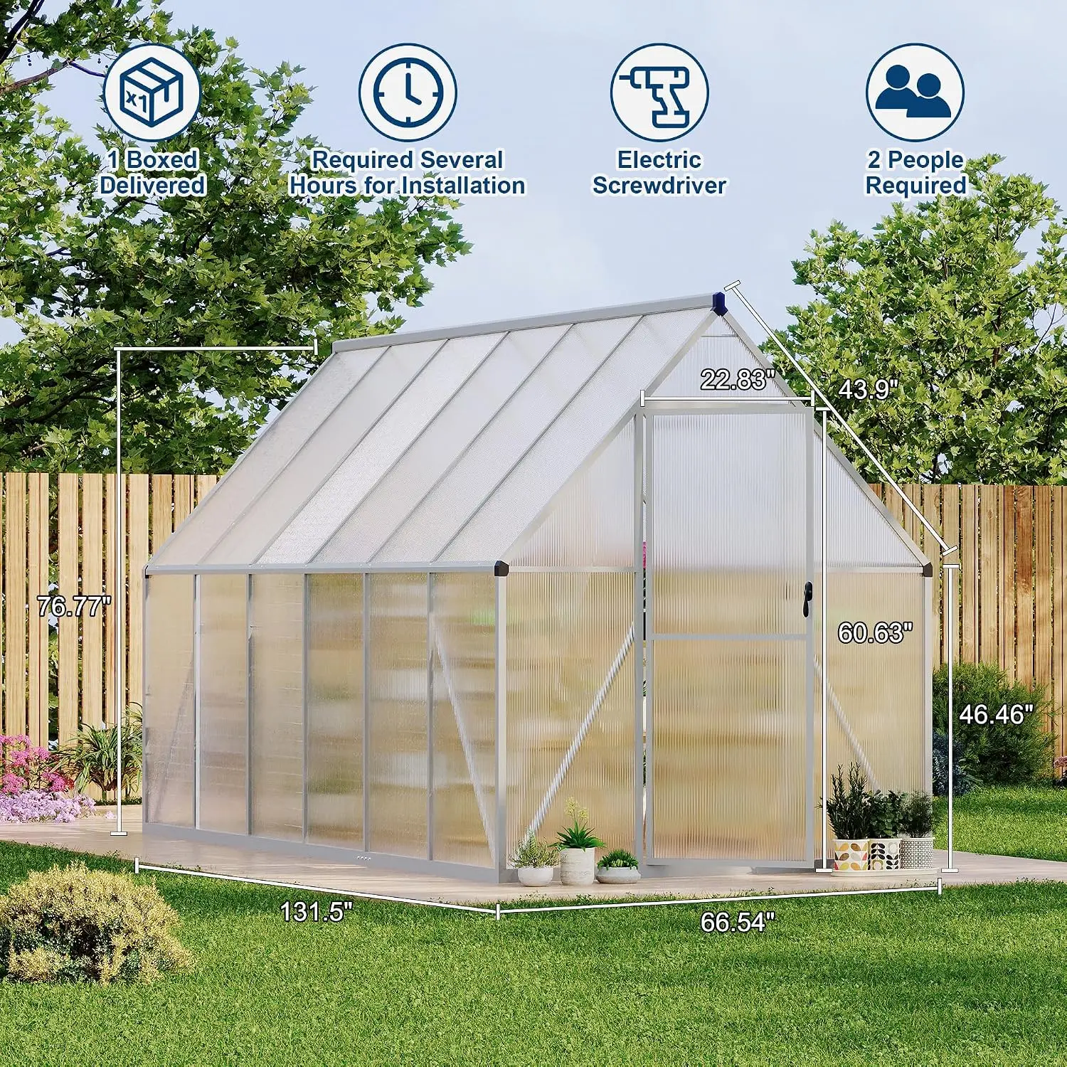 6'X11' Aluminum-Framed Polycarbonate Greenhouse, Heavy Duty Polycarbonate Greenhouse with Quick Setup Structure, Customized