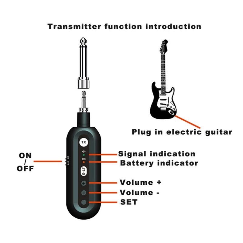 -A90P One To Two Electric Guitar Transceiver Wind Instrument 2.4G Wireless Audio System Adjustable Plug And Play