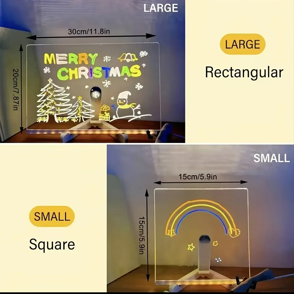 LED Acrylic Message Board Night Light Dry Erase Board with 7 Color Pens Children‘s Drawing Board for Christmas Birthday Gifts