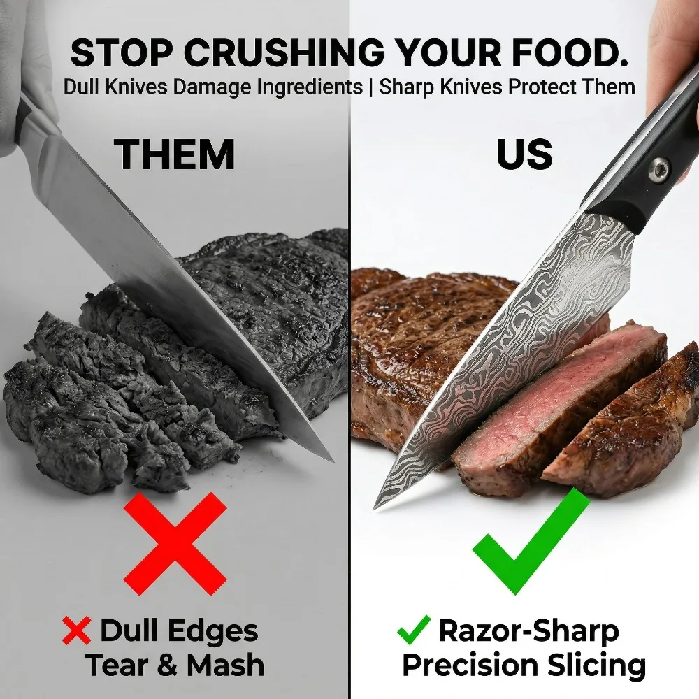All New Razor-Sharp Small Pointed Kitchen Knife, Damascus Pattern Stainless Steel Utility Knife for Fruit Meat Home Cooking