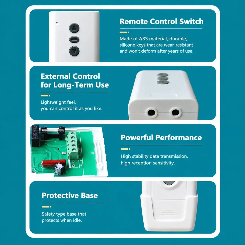 Self-Learning Code Remote Control Switch Handheld Remote Plastic Curtain Motor Controller White Forward Reverse Switch