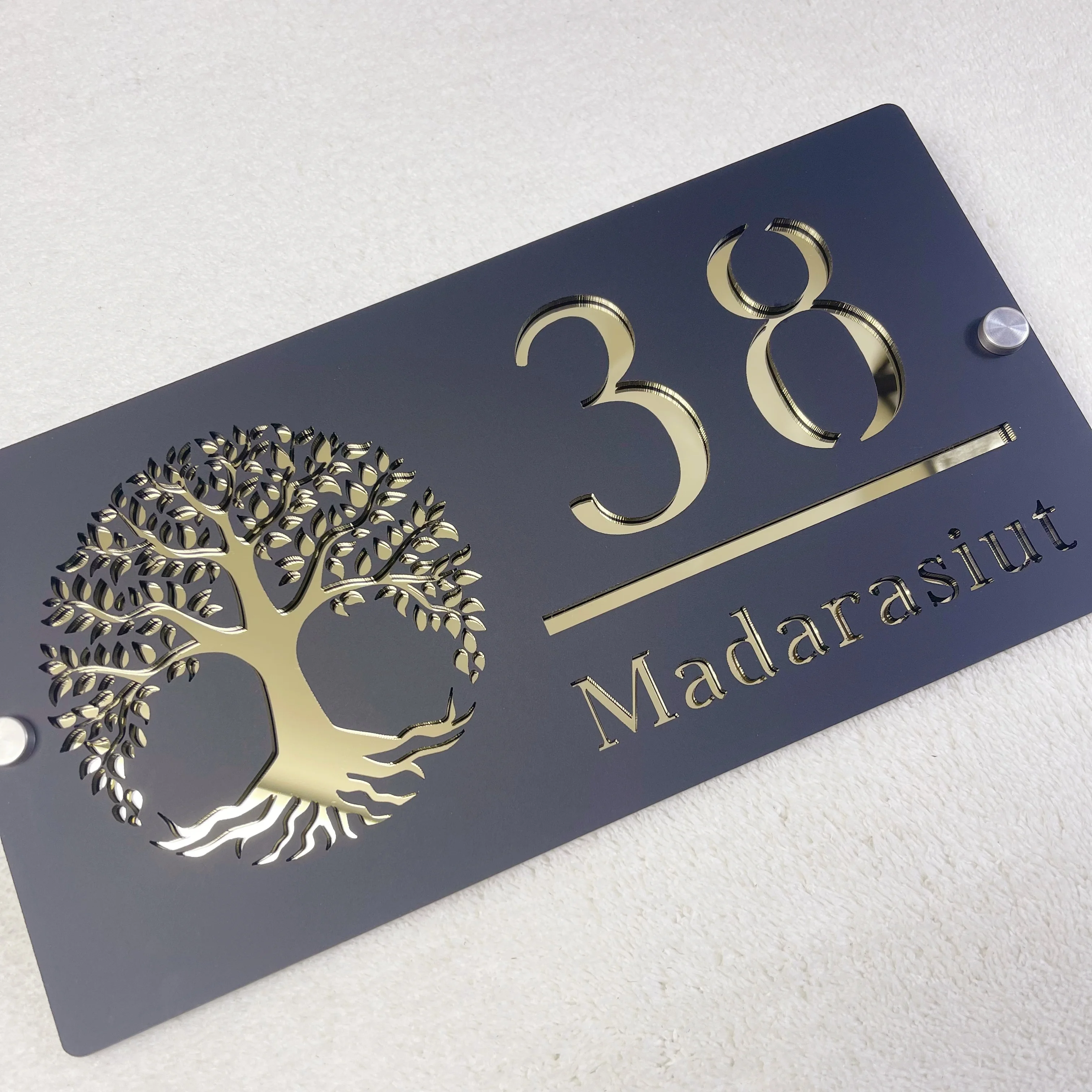 Personalized Tree of Life House Number Sign Custom Address Plaque Acrylic Outdoor Waterproof Modern Home Wall Decor Street Plate