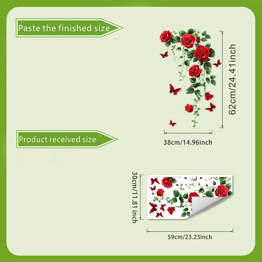 1pc Watercolor Romantic Rose Glass Stickers, Suitable for Wall Decoration in The Entrance Hall, Bedroom Bathroom and Living Room view 2