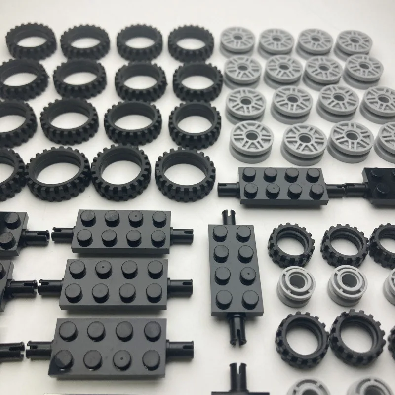 70PCS Building Blocks Wheel Tire MOC Bricks Car Track Vehicle Parts Accessories 40687 42610 92402 61254 56902 Compatile