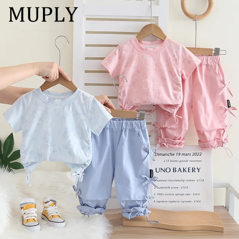 New Toddler Girls 2Pcs Outfit Sequin Butterfly Print T-shirt and Bow Shorts Set 0-5T Cute Kids Summer Casual Clothes
