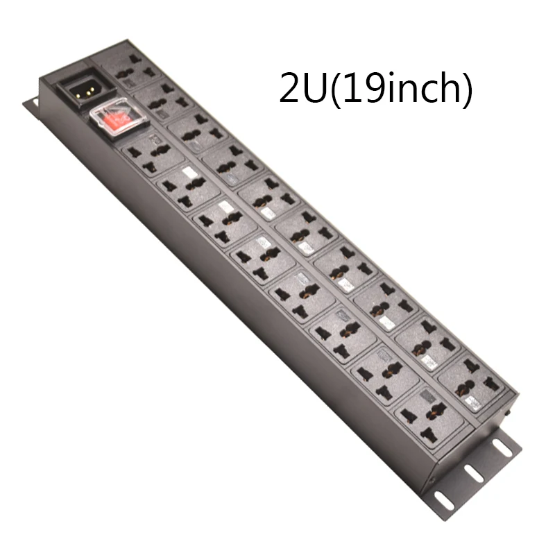 2U 19inch PDU Power Strip Distribution Unit 18AC Universal Adapter Socket Double Break Switch PDU Power Strip C14 interface