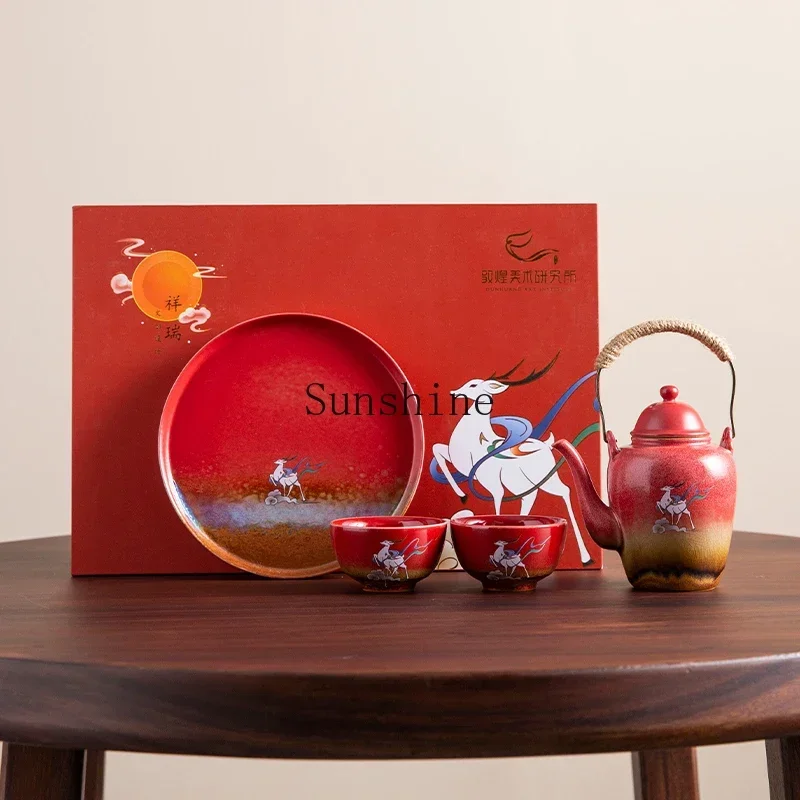 Fulu Chengxiang nine-color deer tea set gift box, cultural and creative wedding birthday housewarming gift