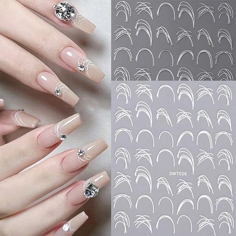 Fashion French 3D Simplified Line Nail Art Stickers Irregular Line Press On Nails Decals Manicure Decorations DIY