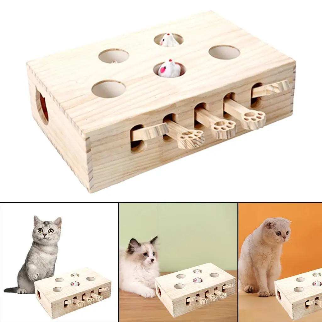 Cat Tease Punch Funny Interactive Toys Wood Whack Mouse Puzzle Box doll