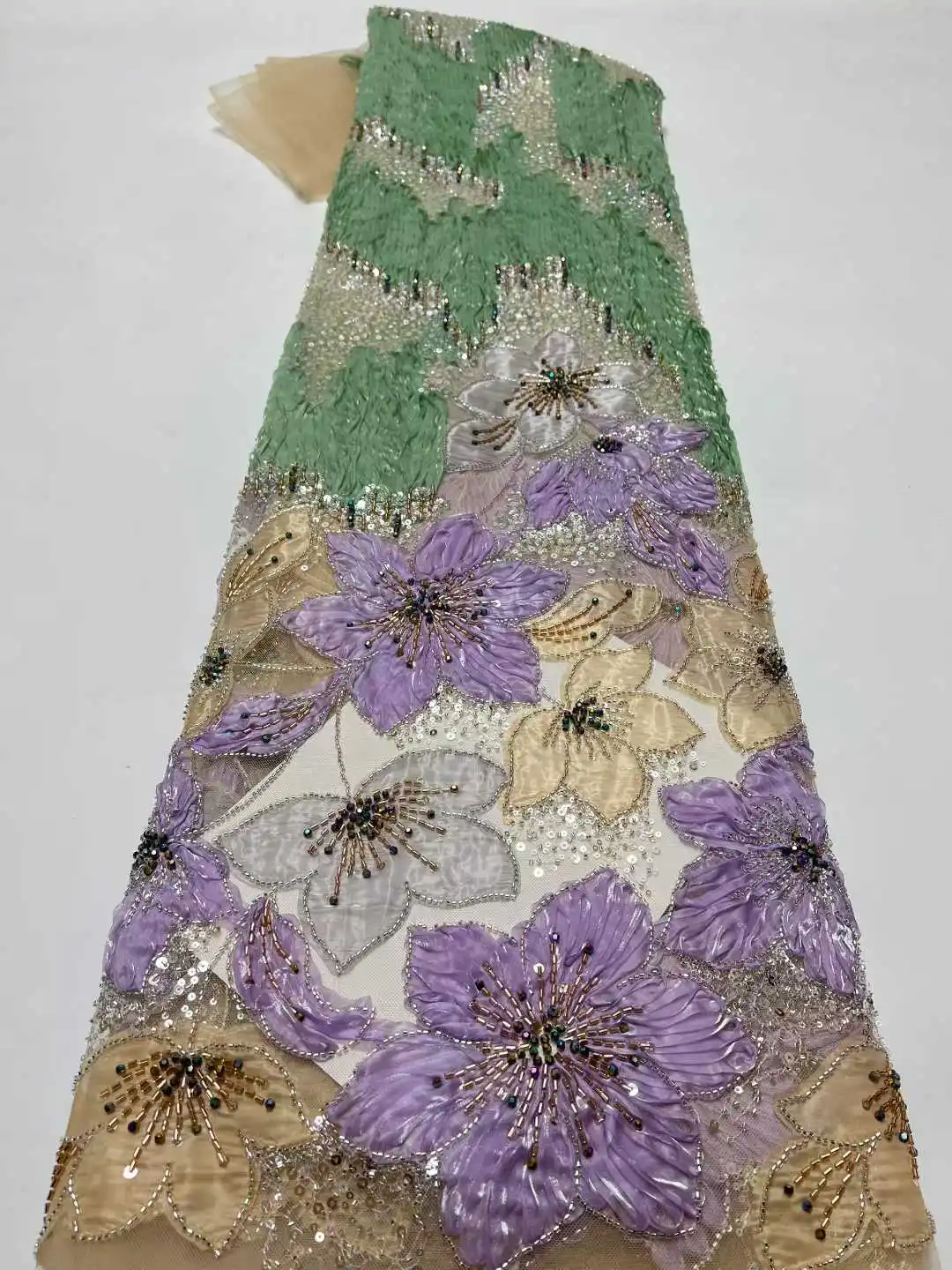 

Горячая новинка 2026: Тюлевая кружевная ткань с бисером и пайетками в африканском, нигерийском и французском стиле для пошива элитных свадебных и вечерних платьев для невест