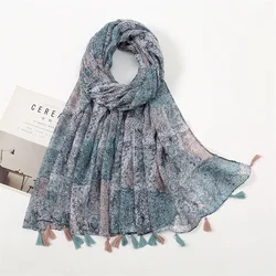 2023 Fashion Thin Tassel Viscose Shawl Scarf for Women Luxury Design Neckerchief Wrap Pashmina Muslim Hijab Echarpes 180*90Cm