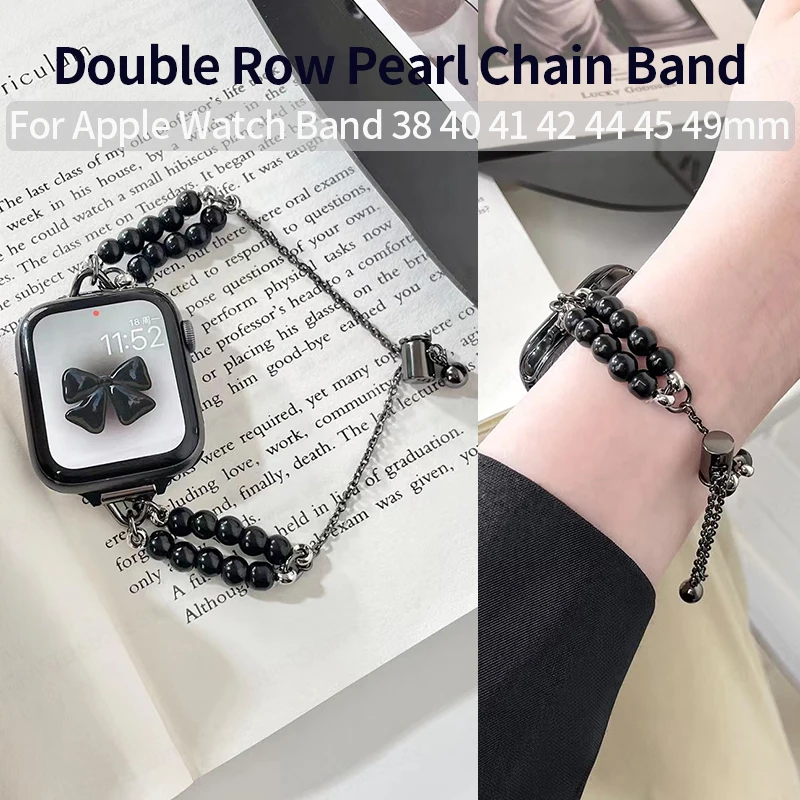 

Bracelet for Apple Watch Band Accessories 40mm 44mm 42 41 45 49mm Double Row Pearl Chain for Iwatch 7 8 SE 6 5 Jewelry Wristband