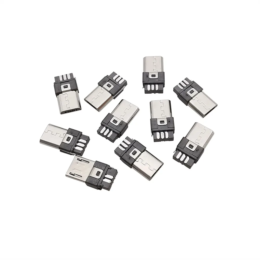 10 Buah 6Mm Micro USB 5 Pin Welding Type Male Plug Connector Charging Socket 4 In 1 HITAM