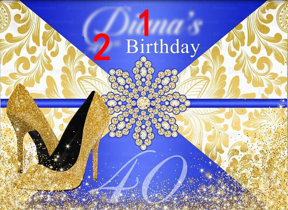 Custom Gold Glitter High Heels Shoes Step And Repeat Diamond Royal Blue 40th  Birthday backdrops party backgrounds