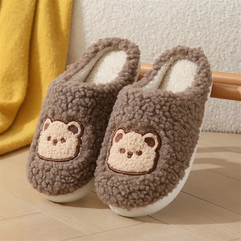 Autumn winter New cartoon Bear cotton slippers Soft Plush House Slippers Anti-skid Thick bottom Shoes Indoor Pattern Men Shoes