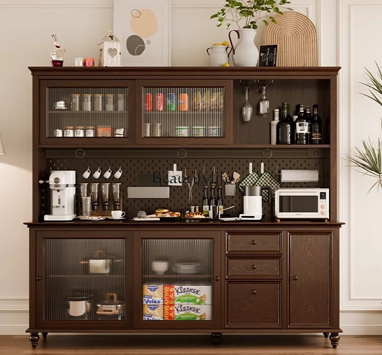 

American-style Solid Wood Sideboard Wall-mounted Integrated Storage Chinese-style Storage Wine Cabinet