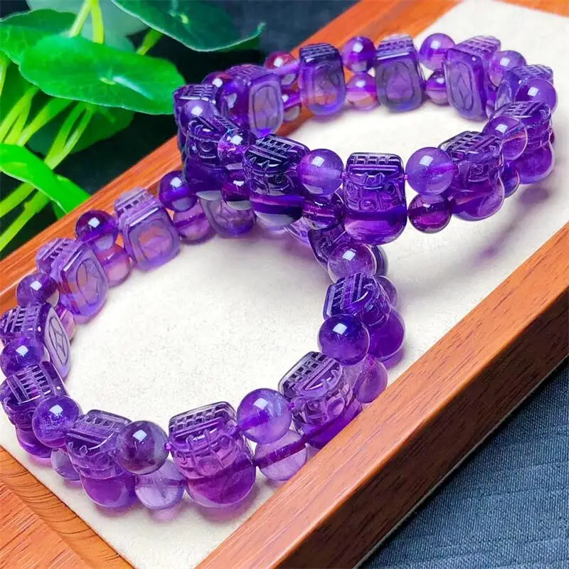 Natural Amethyst Pixiu Bracelet Handmade Crystal Quartz Jewelry Stretch Bangle Children Birthday Gift 1pcs 10x15mm