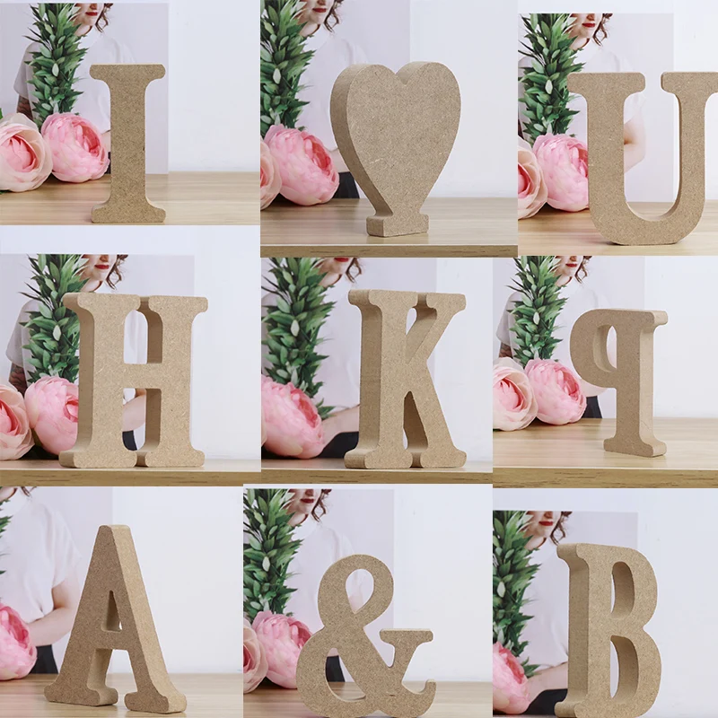 

Wooden Alphabet 3D Plaque Decor Craft Nursery Home Wedding Party Pine Wood Texture Non-Toxic Educational For Craft Wall