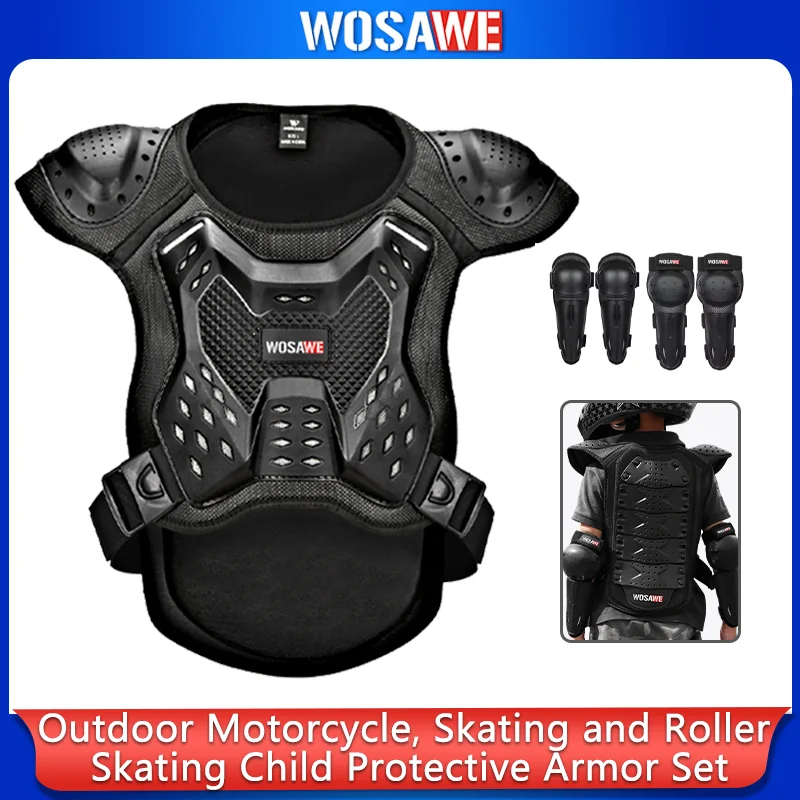 WOSAWE Kids' Protective Armor Set for Outdoor Motorcycle, Skating & Roller Skating – Chest, Back, Hip, Knee & Elbow Pads