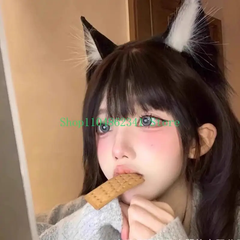 652F Black Cats Ear Cosplay Hairband Plush Anime Hair Accessory Halloween Head Decoration For Styling Daily Outfits