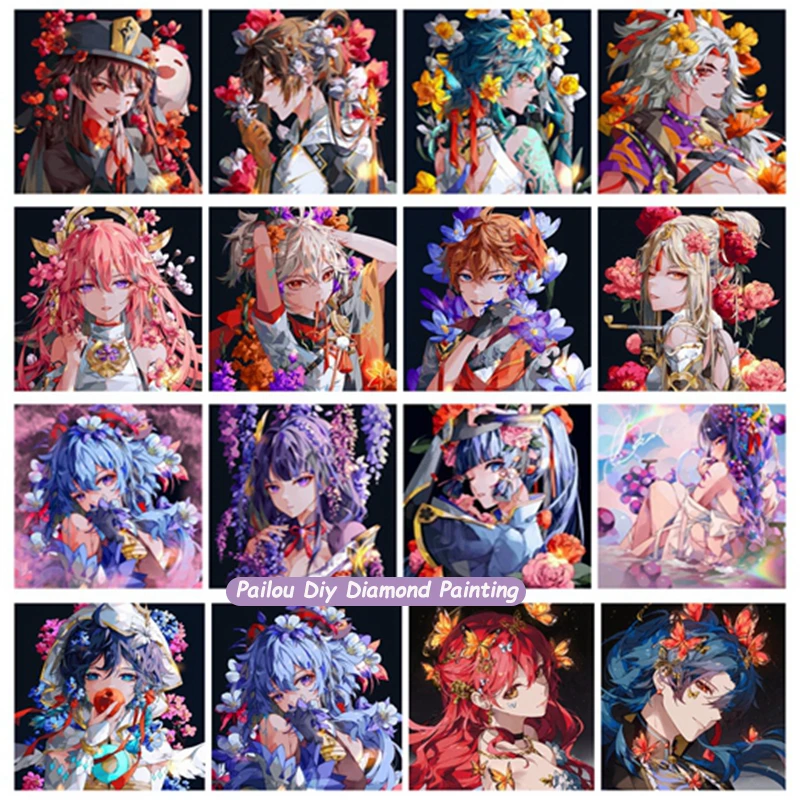 Diy Game Genshin Impact Diamond Painting Diluc Xiao Zhongli Yae Miko Cartoon Girl Crystal Photo Art Handcraft Mosaic Home Decor