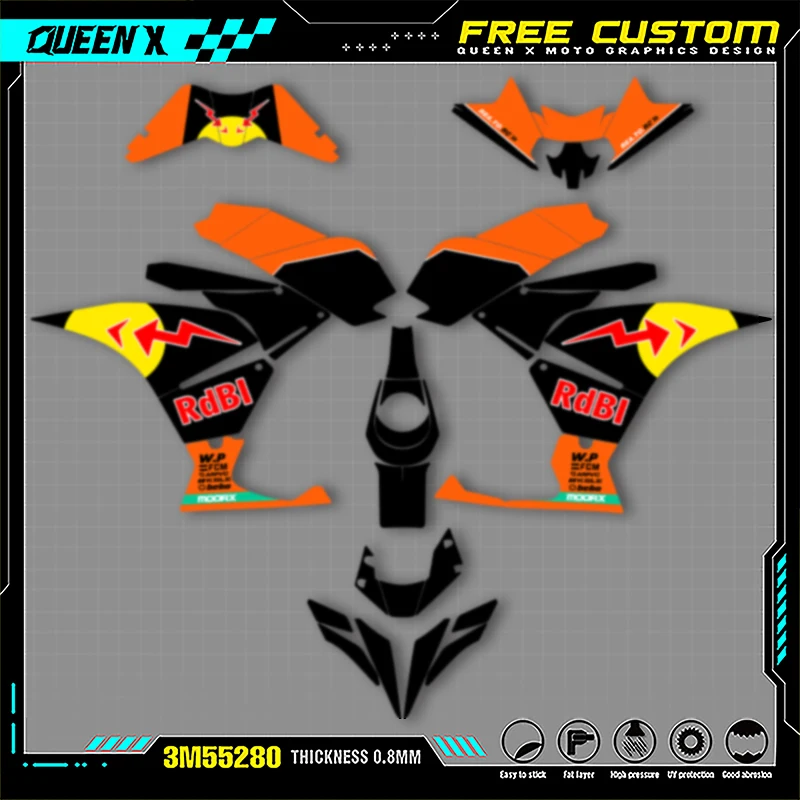 

Queen X MOTOR Graphics Decals Stickers Kits For KTM RC 250 390 2017 2018 2019 2020 Motorcycle Accessories Numer Name Custom 003