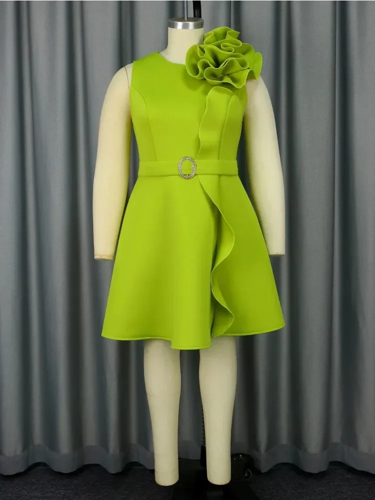 Robe de cocktail élégante pour femme, jolie robe de soirée d'anniversaire, grande fleur, longueur genou, ligne A, couleur verte