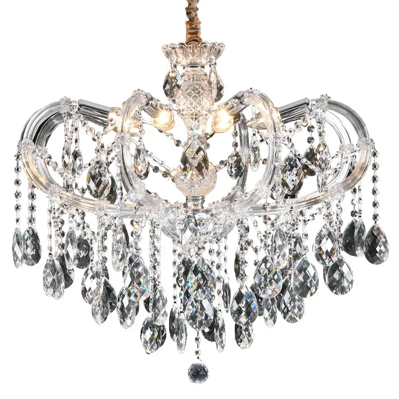 Modern Chrome Crystal Chandelier Lighting Candle Crystal Hanging Lamp for Foyer Restaurant Project Maria Theresa Indoor Lighting