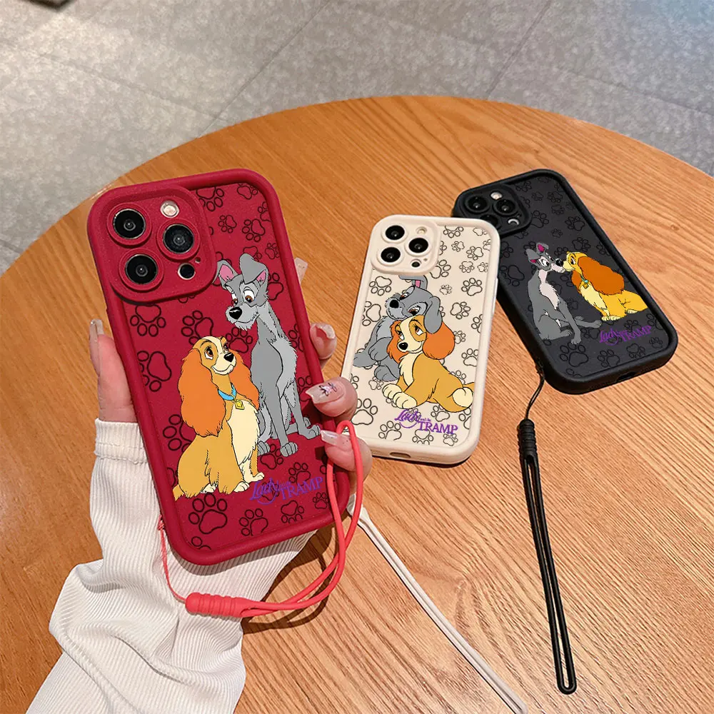 Cute Lady And The Tramp Phone Case for IPhone 15 14 13 12 11 Pro Max Mini XR XS X 7 8 Plus Soft TPU Back Cover With Hand Strap