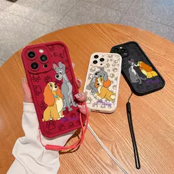 Cute Lady And The Tramp Phone Case for IPhone 15 14 13 12 11 Pro Max Mini XR XS X 7 8 Plus Soft TPU Back Cover With Hand Strap