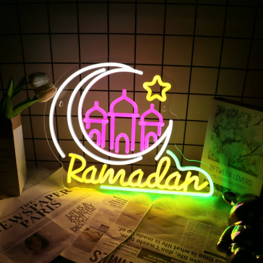 UponRay Neon Sign Ramadan Colorful Neon Art Sign Eid Decoration DIY Led Neon Wall Light USB Moon Ramadan Party Decor Neon Lamps