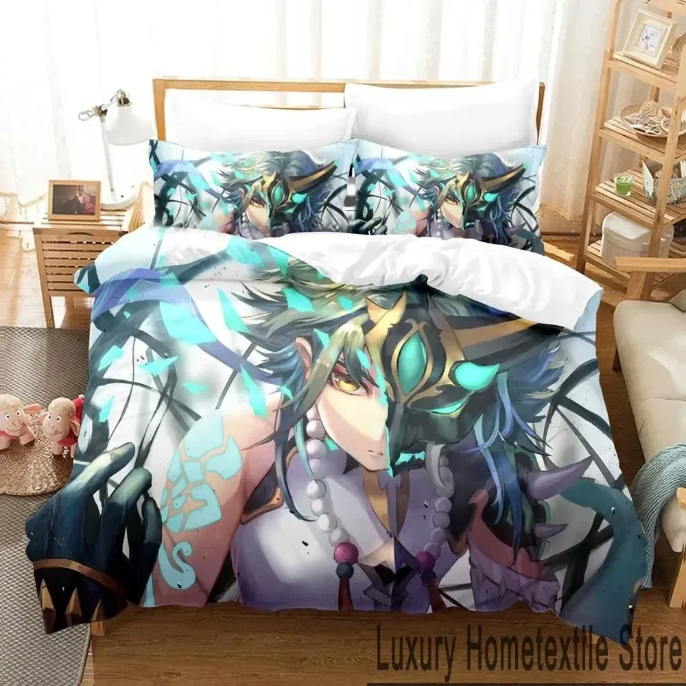 3D Genshin Impact Xiao Anime Bedding Set Duvet Cover Bed Set Quilt Cover Pillowcase Comforter king Queen Size Boys Adult Bedding