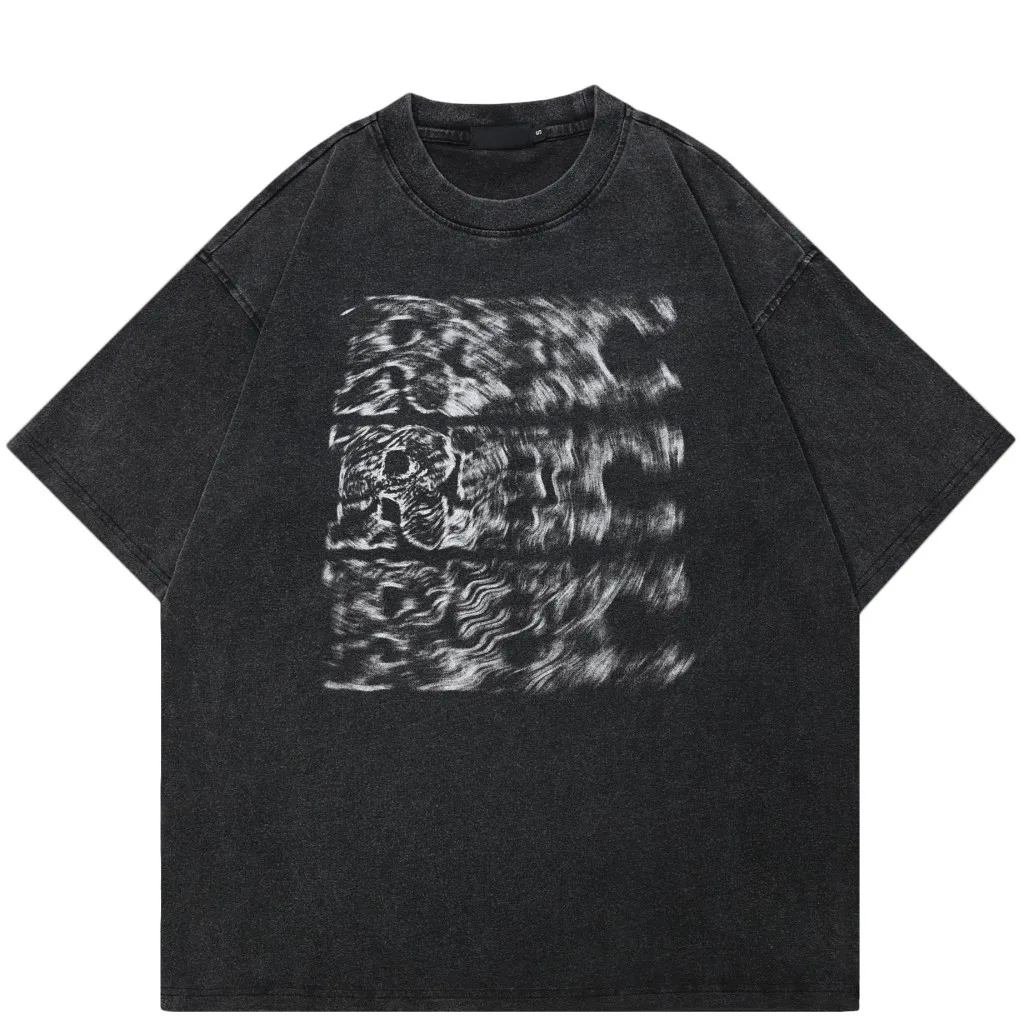 

Retrotrendy black and white texture abstract printing pattern t-shirt jigokuraku gabimaru printing t-shirt washed cotton