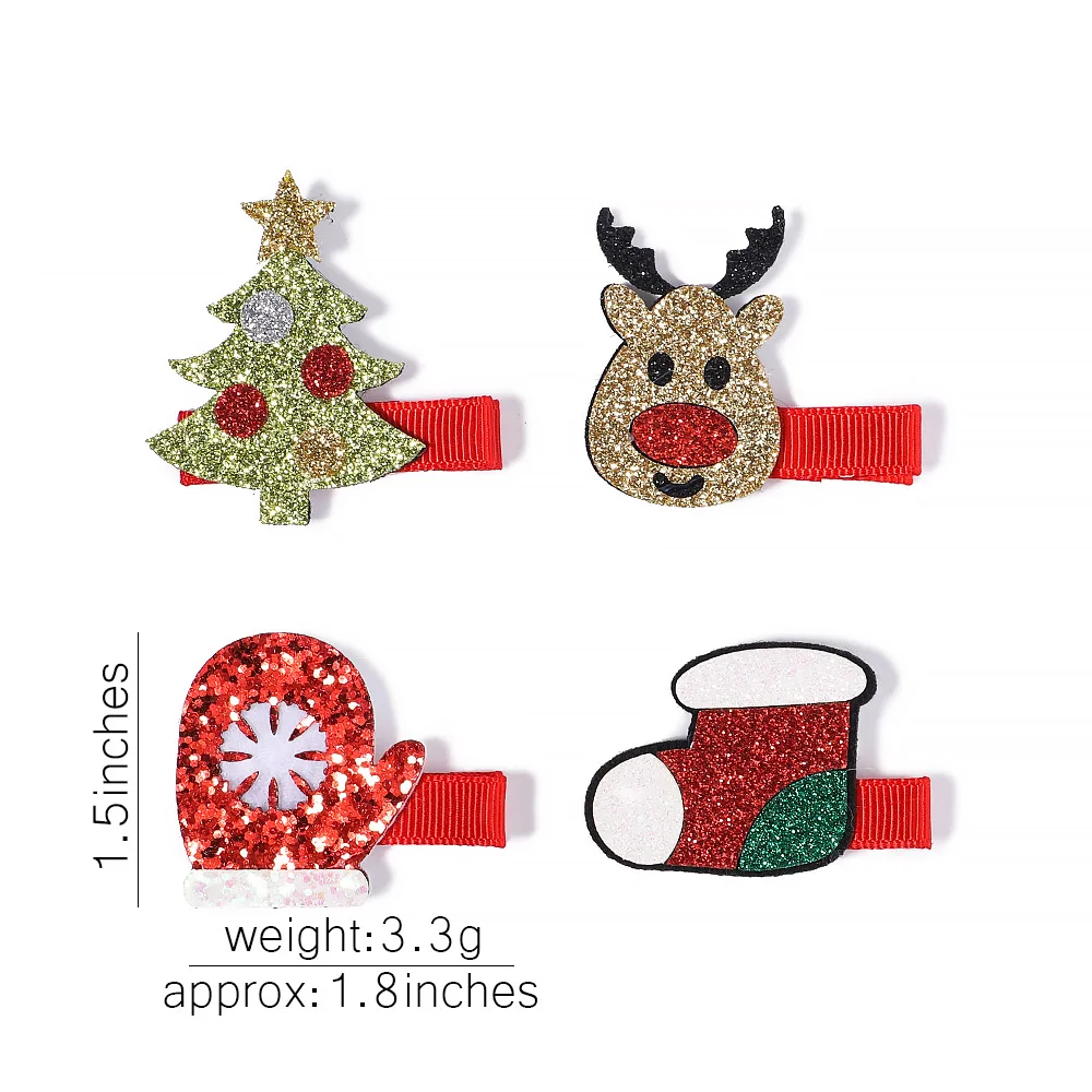 2Pcs/Set Cartoon Christmas Tree Santa Hair Clips For Kids Girls Elk Cute Bell Hairpins Hair Accessories Christmas Gift Wholesale