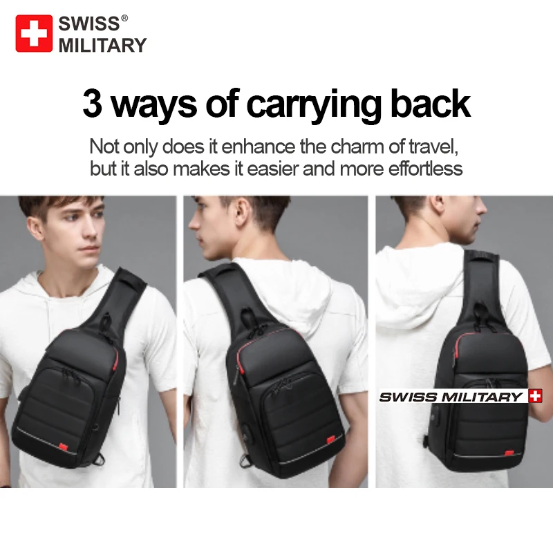 SWISS MILITARY Chest Bag Men\'s One Shoulder Crossbody Bag Large Capacity Outdoor Sports And Leisure Fashion Small Shoulder Bag