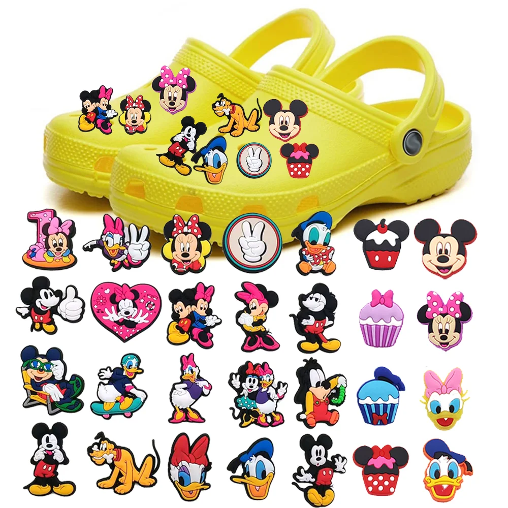 Disney 1 pçs bonito mickey & minne pvc sapato encantos dos desenhos animados sandálias tamancos diy pinos acessórios decorar meninas crianças presentes de festa de natal