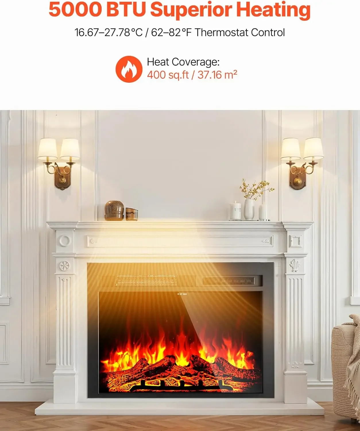 35 Inch Electric Fireplace Insert, 5000BTU Recessed or Wall Mounted Heater Realistic Flame Colors & Adjustable Brightness, 750W/