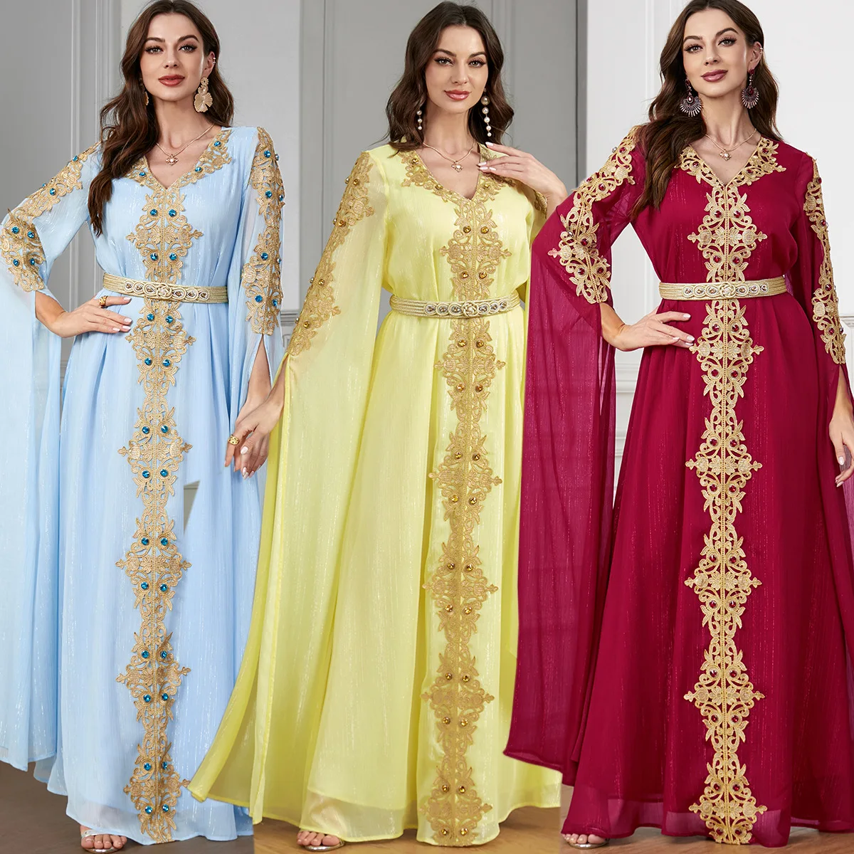 

3527 New Muslim Clothing For Women, Patchwork Ultra-long Sleeve Dubai Abaya Dress Robe Abaya Ramadan Dubai Luxury Islam Elegant