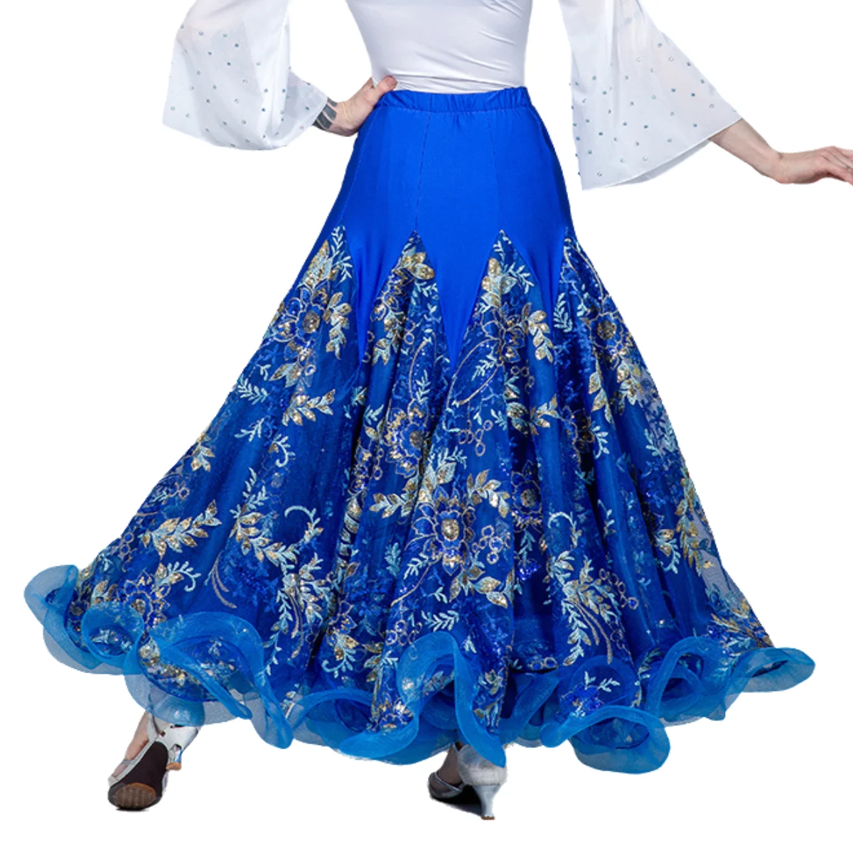 Gelbe Ballsaal-Röcke für Frauen, spanischer Tanzrock, Walzer-Tanzkleidung, Flamenco-Rock, Partyrock, Ballkleid