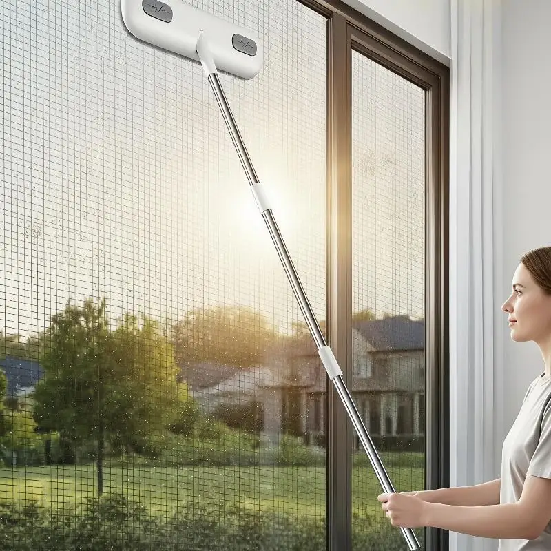 Magic Window Cleaning Brush & Pet Hair Remover With Retractable Double Rod - Adjustable Window Tool Suitable For Screens/Glass