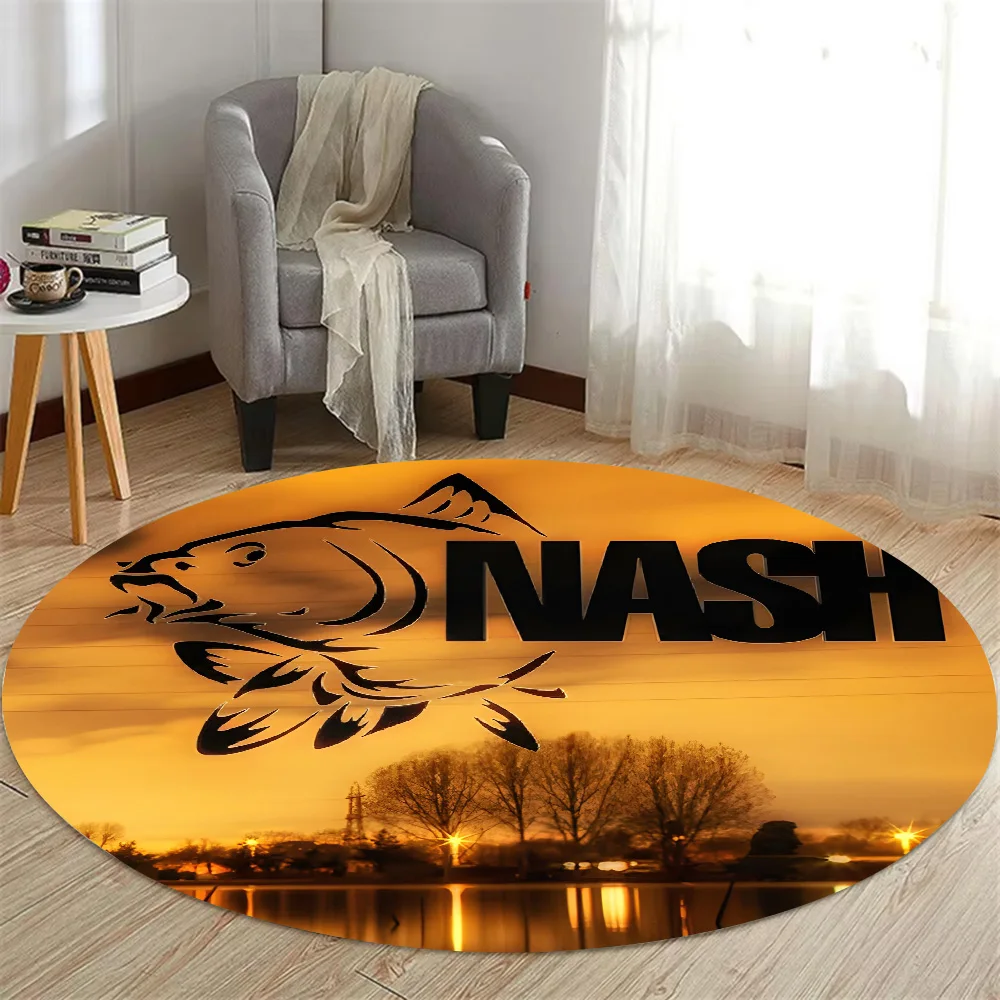 Nash Fishing Logo HD Printed Round Carpet for Living Room Bedroom Kitchene Rugs Mats Flannel Anti-Slip Rug Decoration Gift