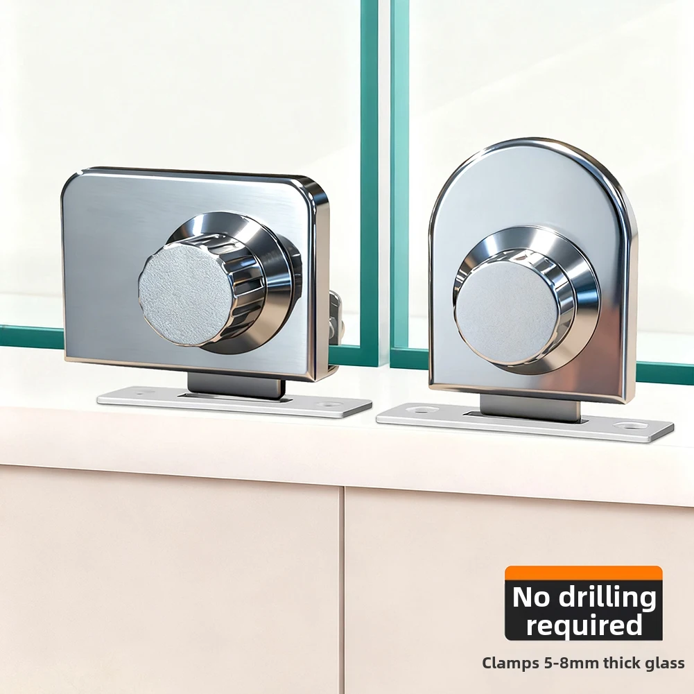 Sliding Glass Showcase Lock Showcase Cabinet Door Lock Clamp-On Frameless Glass Door Lock Furniture Hardware Stainless Steel