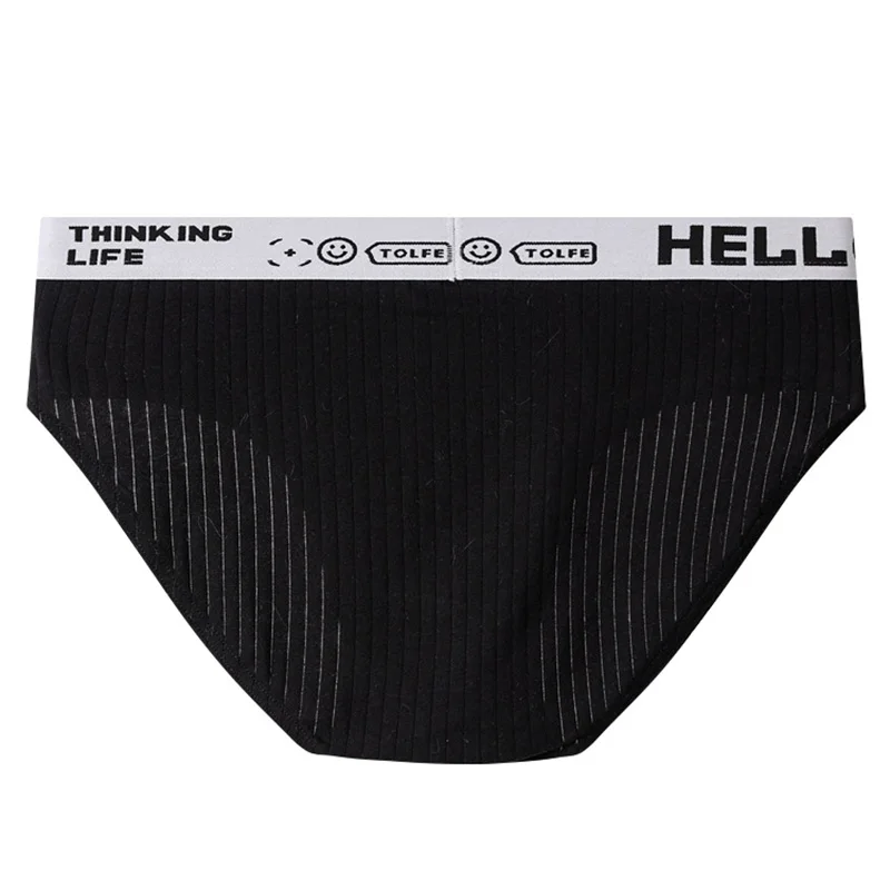 4-Pack Men's Cotton Briefs - “HELLO” & “THINKING LIFE” Waistbands, 4 Colors
