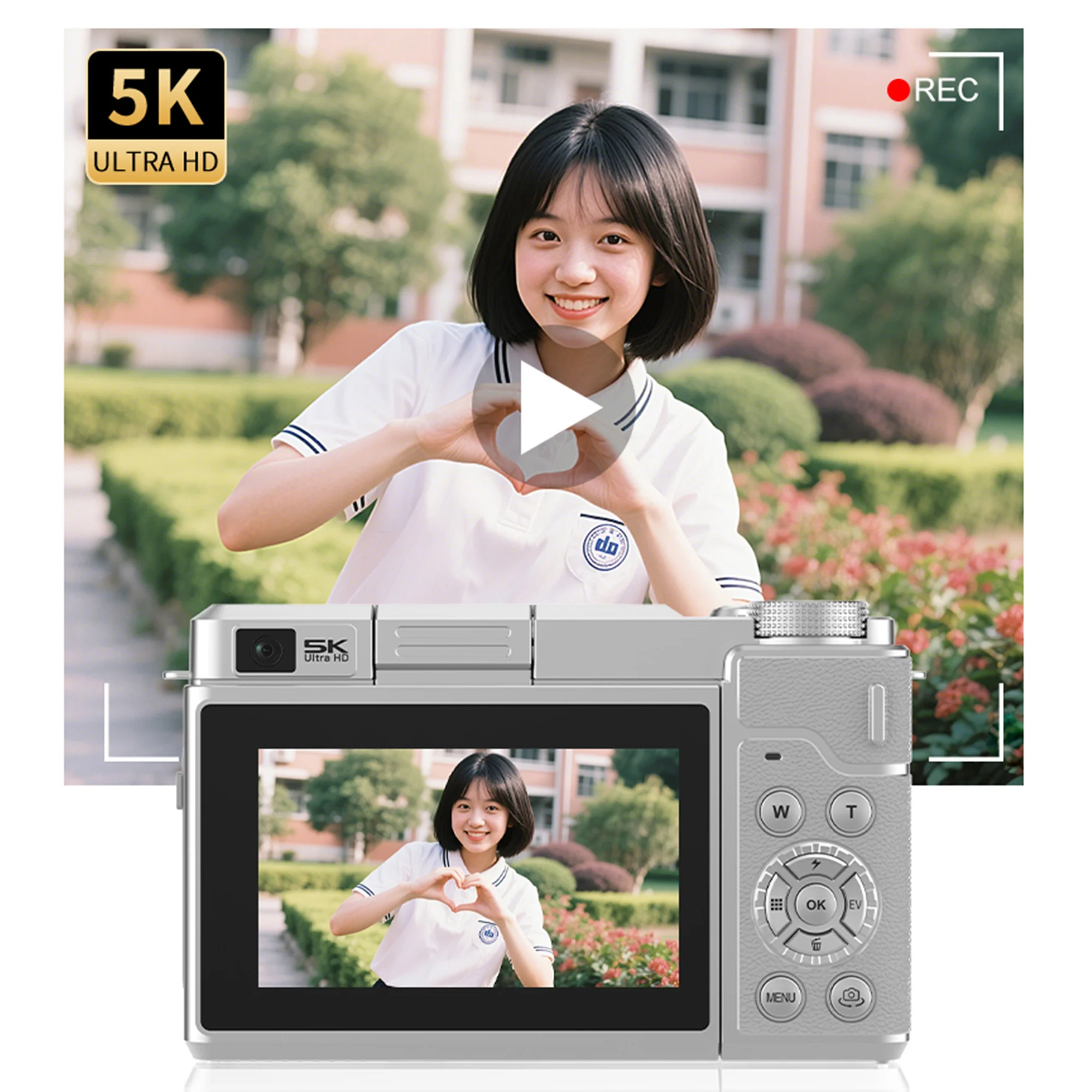 Aparat cyfrowy 5K 80MP do fotografii z podwójnym obiektywem przednim i tylnym, ekranem odchylonym, aparatem do selfie, WiFi, autofokusem, kamerą wideo YouTube.