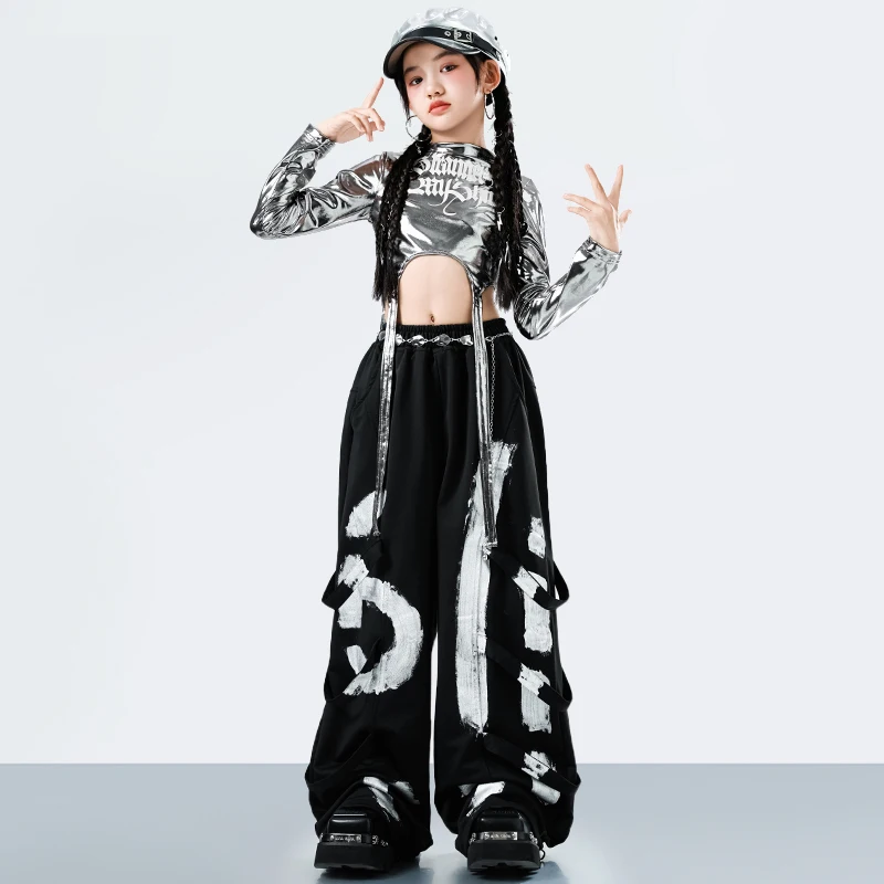 Fantasia de Dança Hip Hop Estilo Streetwear Y2K Coreano para Meninas, Conjunto de Roupas para Performance Infantil